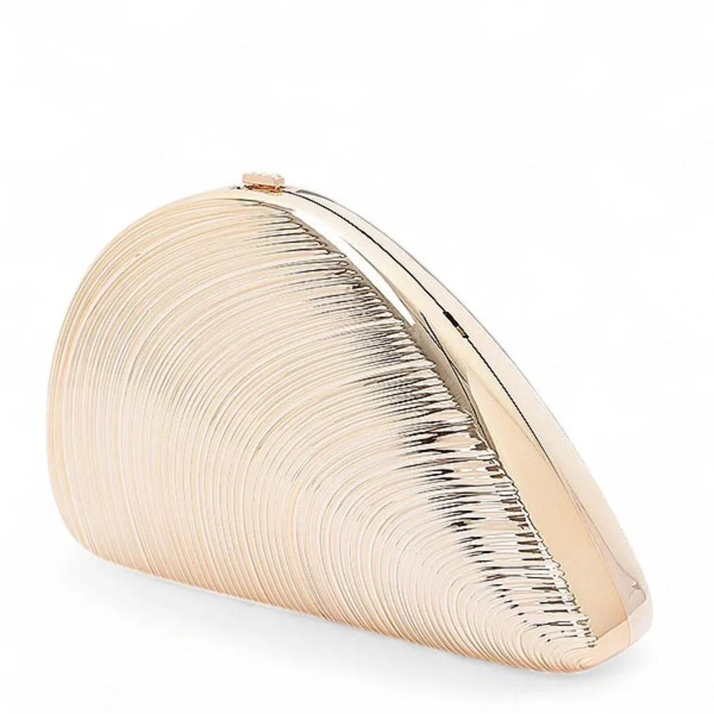 Elegant Metallic Gold Clam Shell Box Clutch Bag